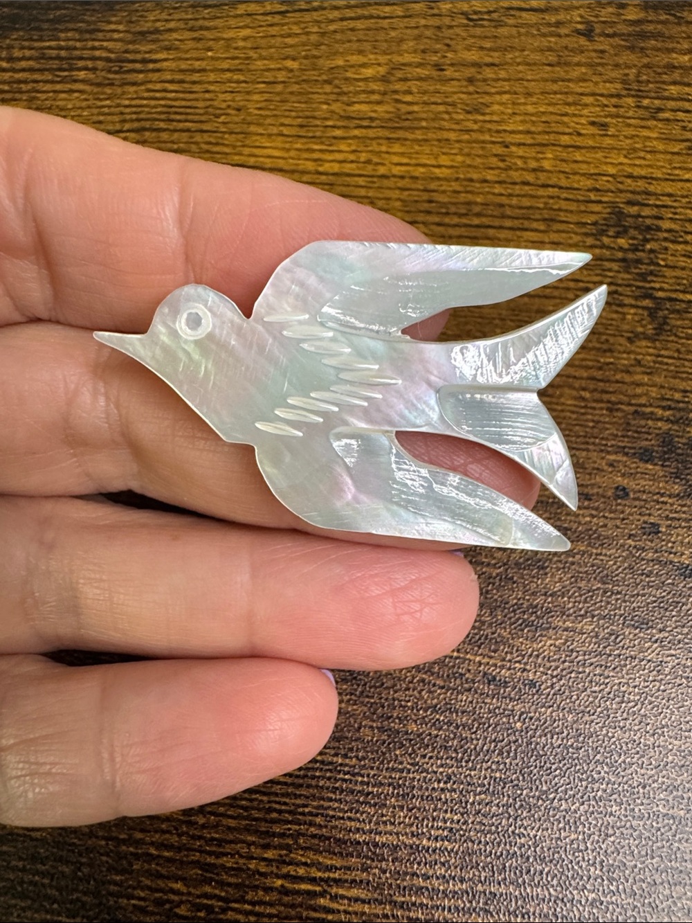 Vintage Iridescent Mother-of-Pearl Swallow Brooch - White